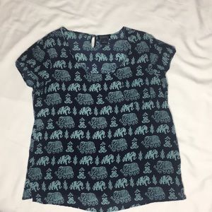 Lucky Brand Blue and Teal Elephant Print Top